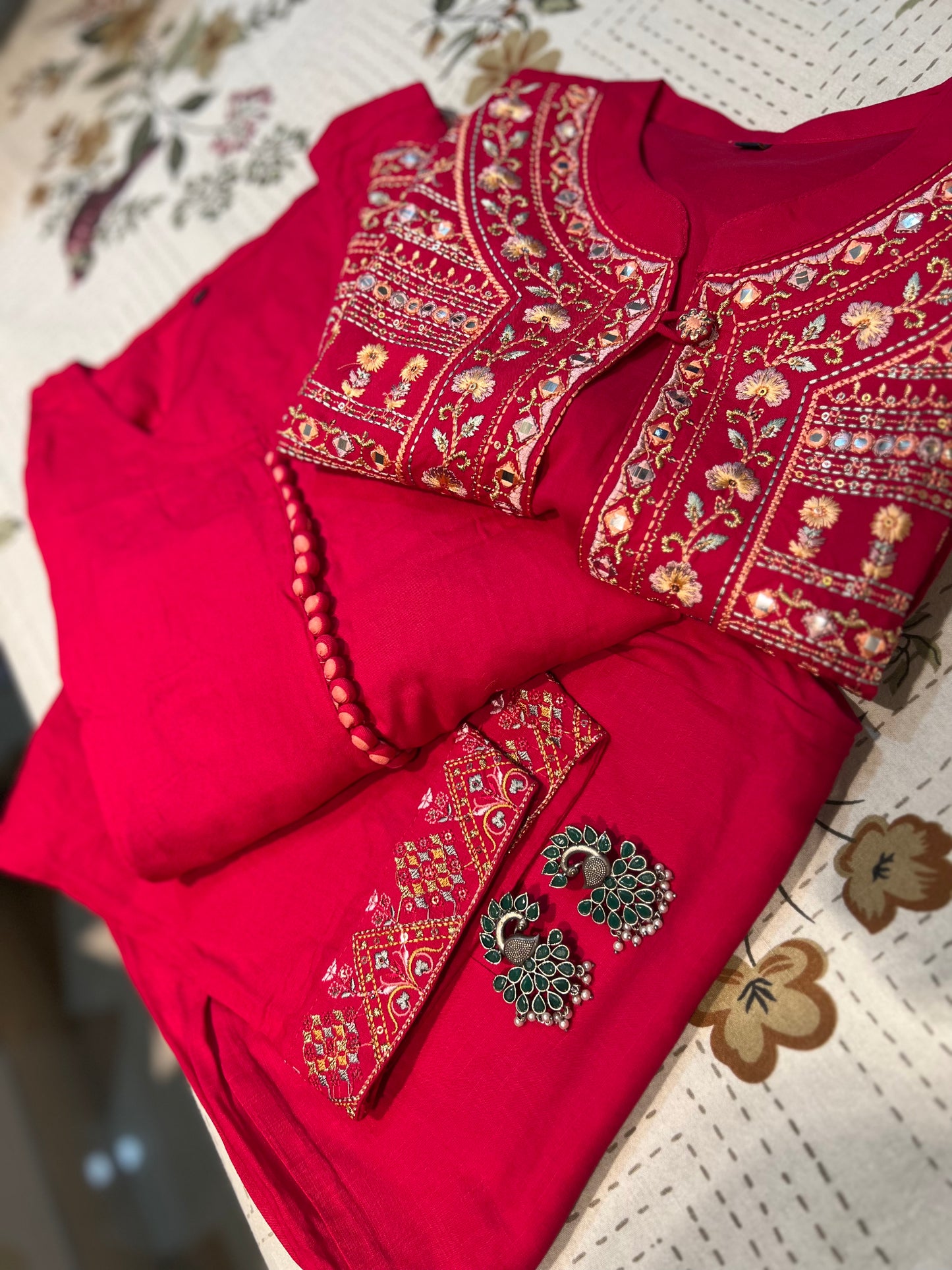 Rayon Embroidered Anarkali Kurta With Jacket & Pant
